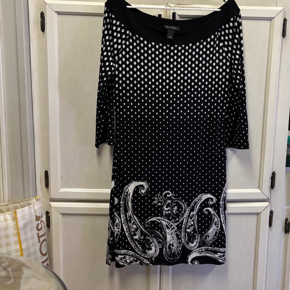 White House Black Market Black White Paisley Diamond Dress - L